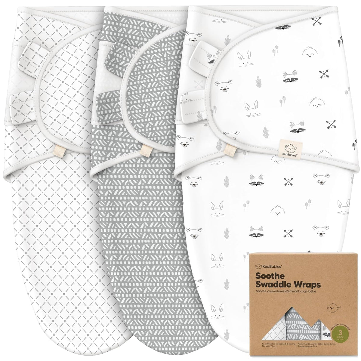 KeaBabies 3-Pack Organic Baby Swaddle Sleep Sacks - Swaddles for Newborns, Infant 0-3 Months, Baby