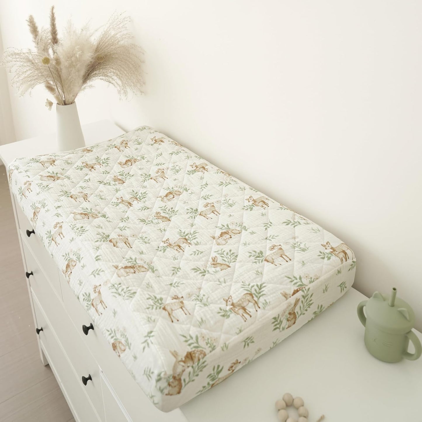 Konssy Waterproof Muslin Changing Pad Cover 2 Pack, Quilted Cotton Fitted Diaper Changing Table