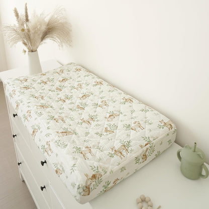 Konssy Waterproof Muslin Changing Pad Cover 2 Pack, Quilted Cotton Fitted Diaper Changing Table