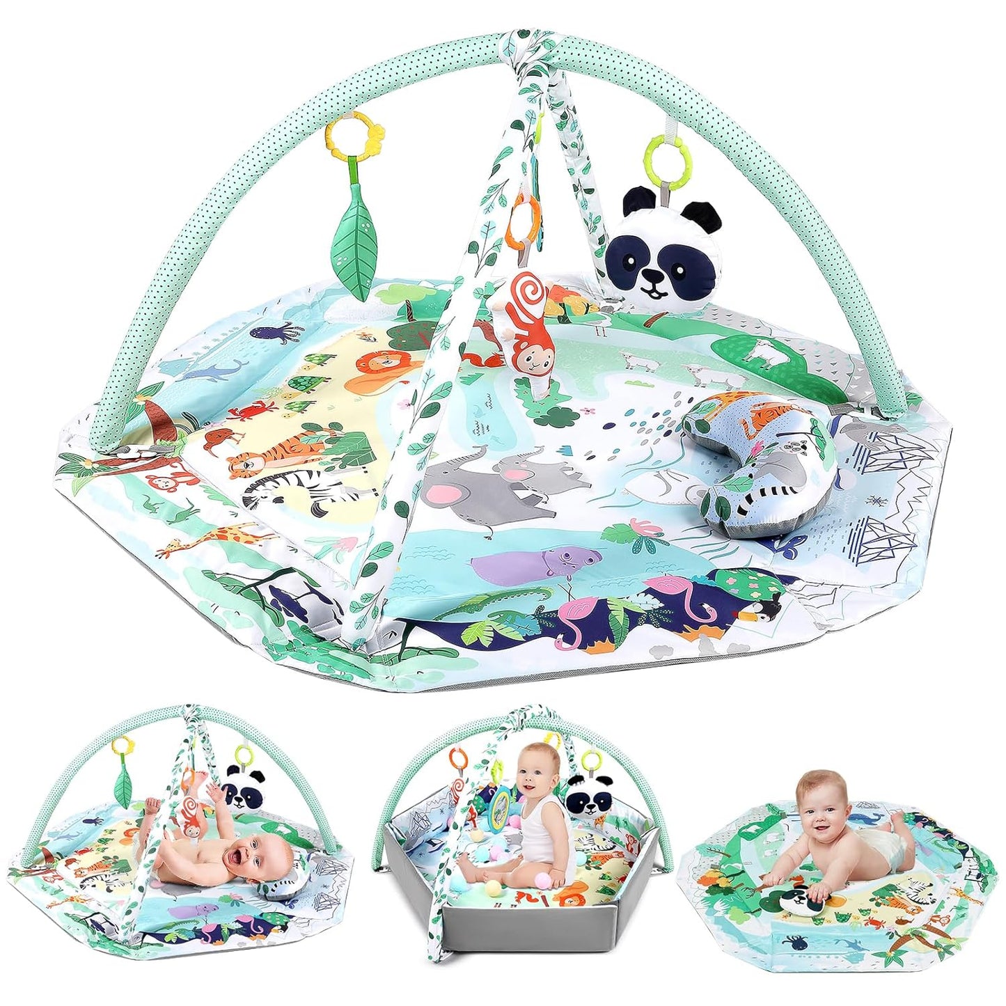 dearlomum 4-in-1 Tummy Time Mat,Baby Activity Play Mat,Newborn Play Baby Mats for Floor with 6