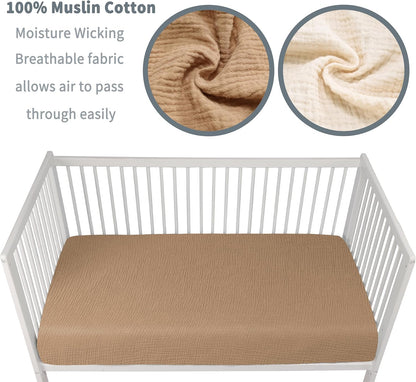 Muslin Crib Sheets for Boys Girls 100% Cotton Fitted Baby Crib Sheet 2 Pack Soft and Breathable for