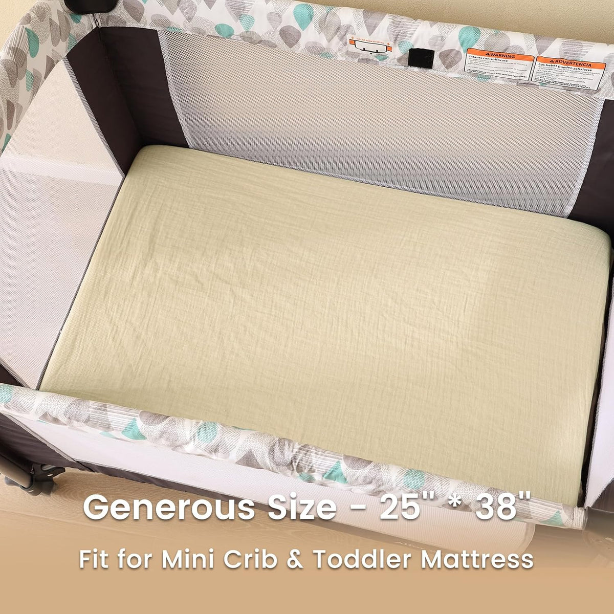david's kids Muslin Mini Crib Sheets, 2 Pack Cotton Pack N Play Sheets for Boys Girls Neutral, Soft