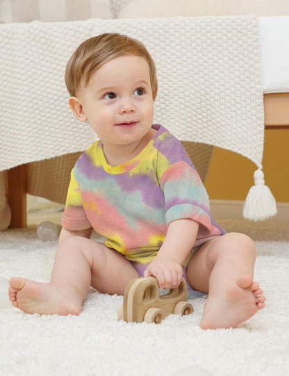 Jimonda Baby Bodysuit Newborn Tie Dye Clothes Infant Waffle One Piece Romper Baby Boys Girls Short