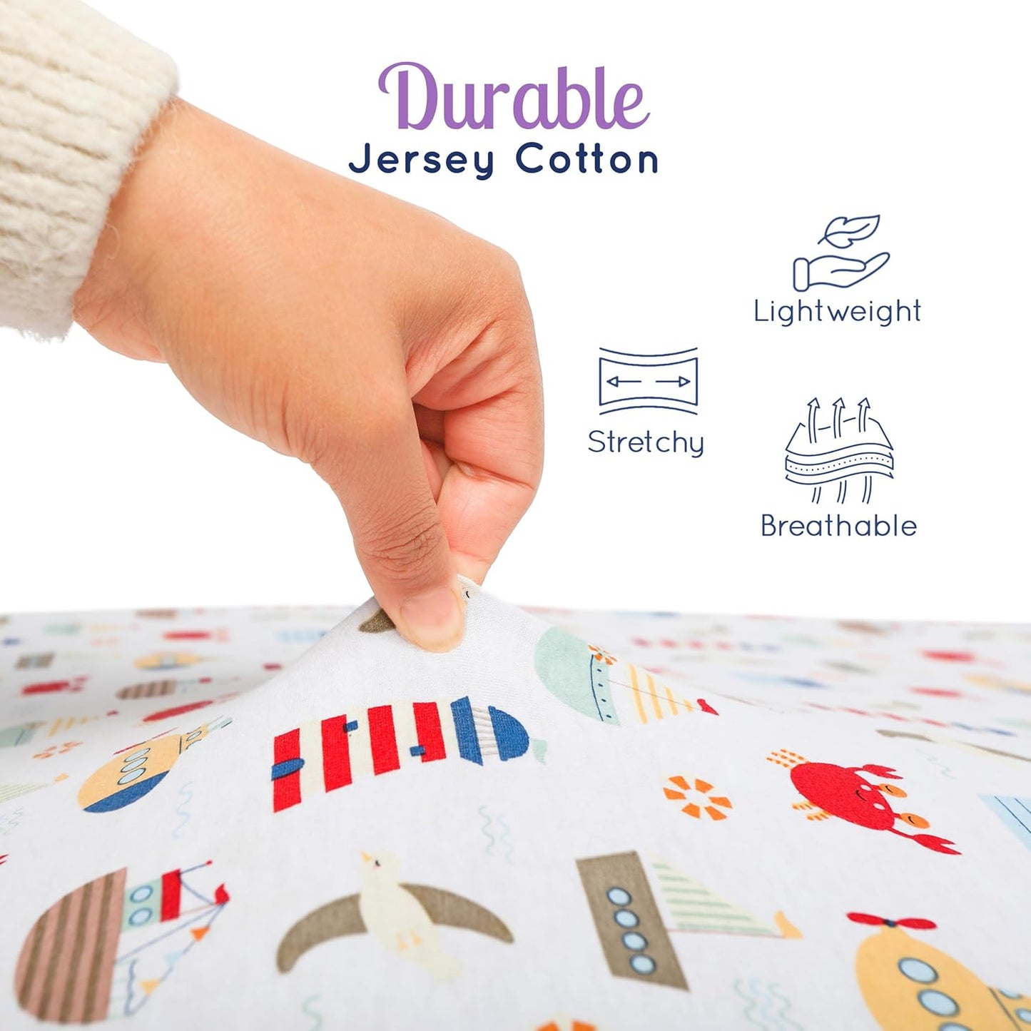 GROW WILD Nautical & Ships Baby Crib Sheets for Boys (3 Pack) - Jersey Knit Fitted Sheet (52" x