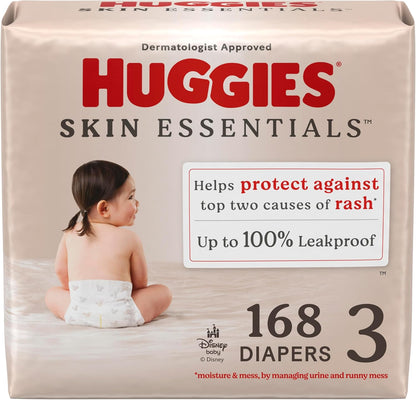 Huggies Size 3 Diapers, Skin Essentials Baby Diapers, Size 3 (16-28 lbs), 168 Count (3 Packs of