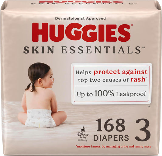 Huggies Size 3 Diapers, Skin Essentials Baby Diapers, Size 3 (16-28 lbs), 168 Count (3 Packs of