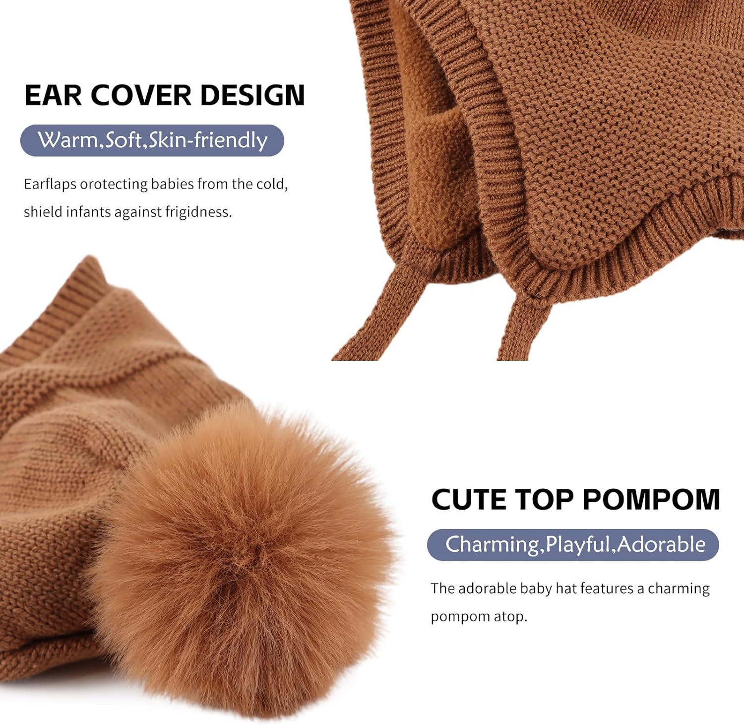 Basic Winter Baby Beanie Gloves Boys Girls Knitted Hat Pompom Kids Earflap Hats Warm Infant Toddler