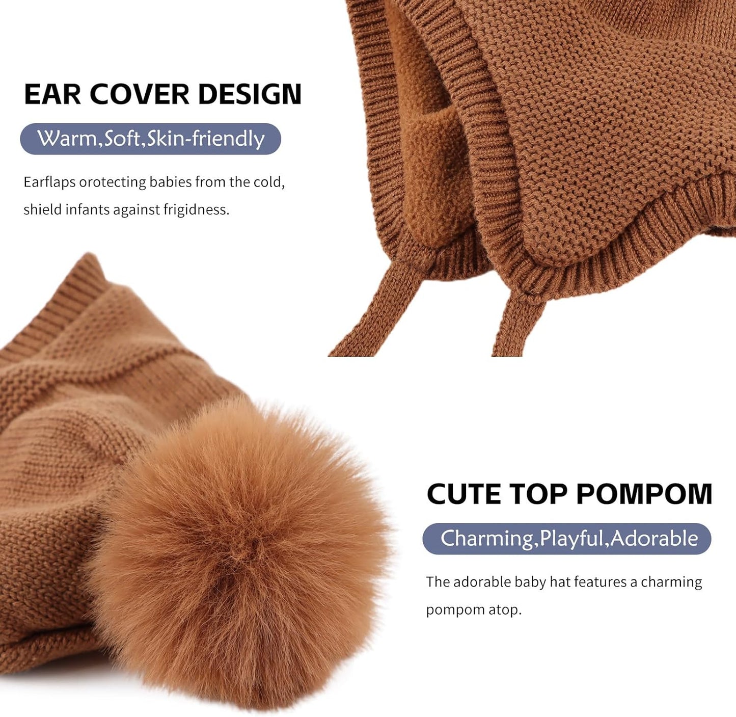 Basic Winter Baby Beanie Gloves Boys Girls Knitted Hat Pompom Kids Earflap Hats Warm Infant Toddler