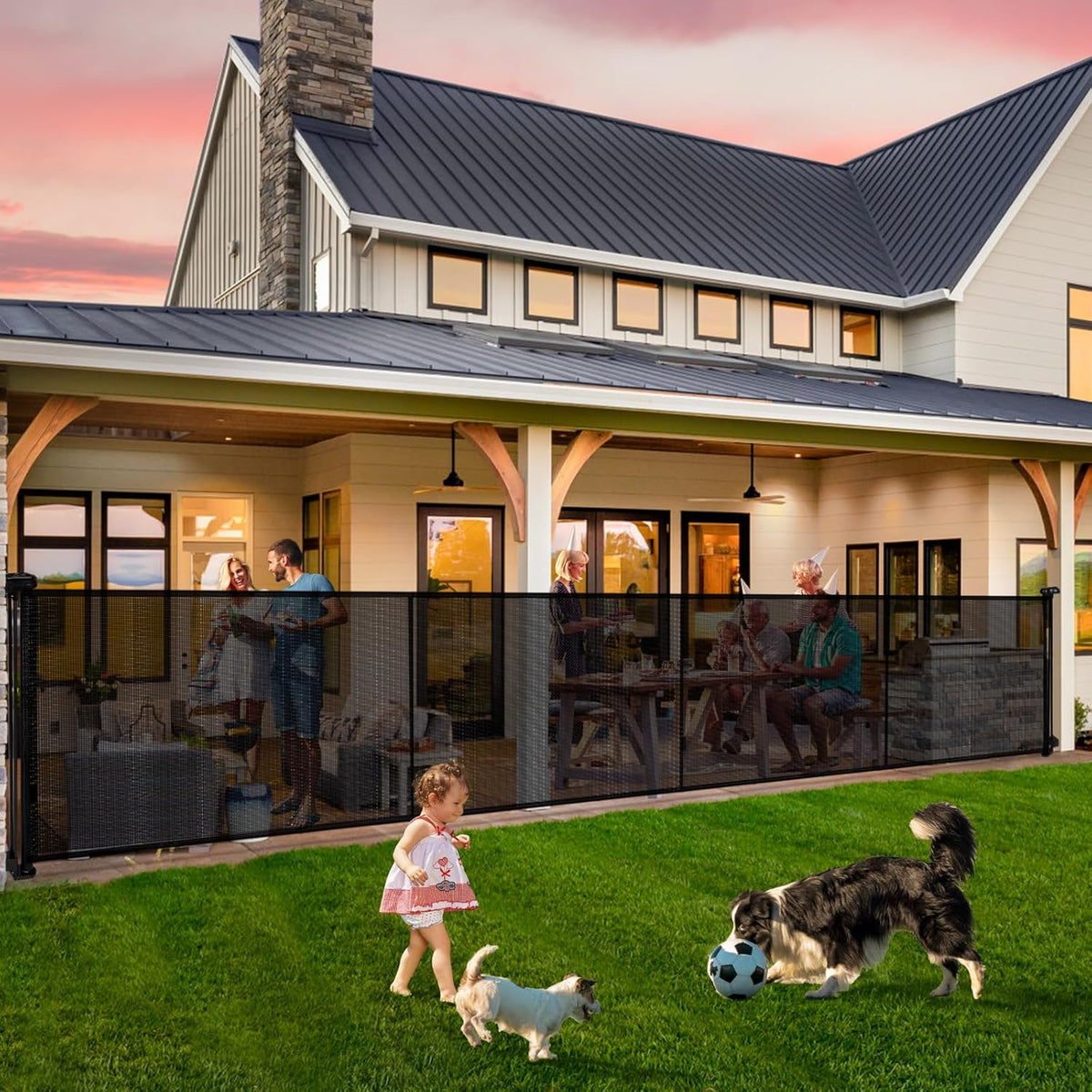 Retractable Baby Gates - 200" Extra Wide Retractable Dog Gate, 42" Extra Tall Mesh Gate Pet Gate