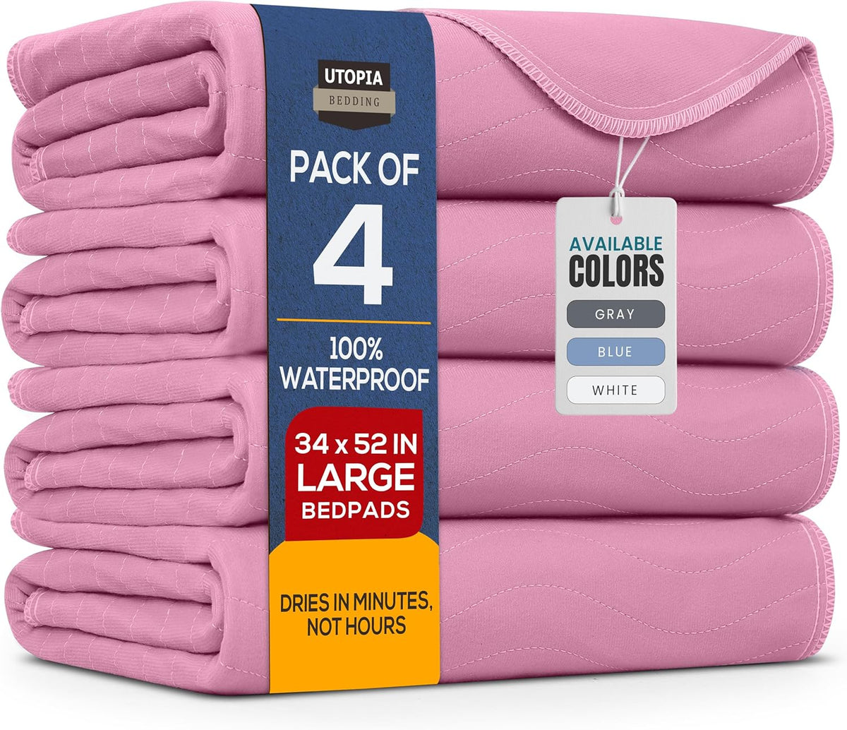 Utopia Bedding Washable Underpads 34" x 52" (Pack of 4), Waterproof Reusable Heavy Absorbency