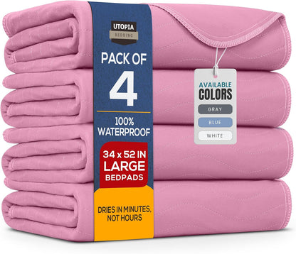 Utopia Bedding Washable Underpads 34" x 52" (Pack of 4), Waterproof Reusable Heavy Absorbency