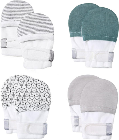 HAPIU Baby No Scratch Mittens Stay On, 100% Cotton Breathable, Adjustable Infant Gloves for Boys