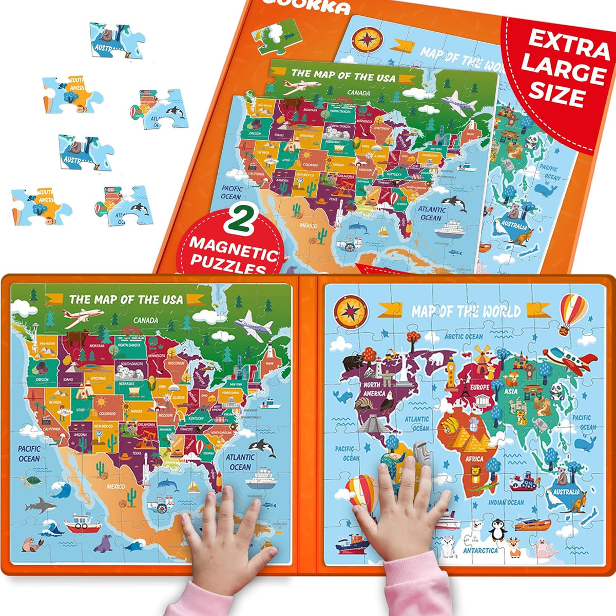 QUOKKA Magnetic Puzzles for Toddlers 4-6 - 2x48 Travel Puzzles Games for Kids Ages 3-5 - USA &