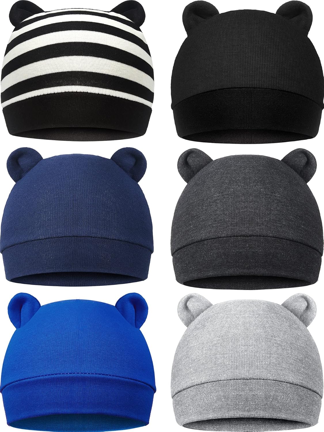 Geyoga 6 Pieces Newborn Baby Hat Bear Ears Infant Caps Baby Boy Girl Toddler Hats Infant Beanie