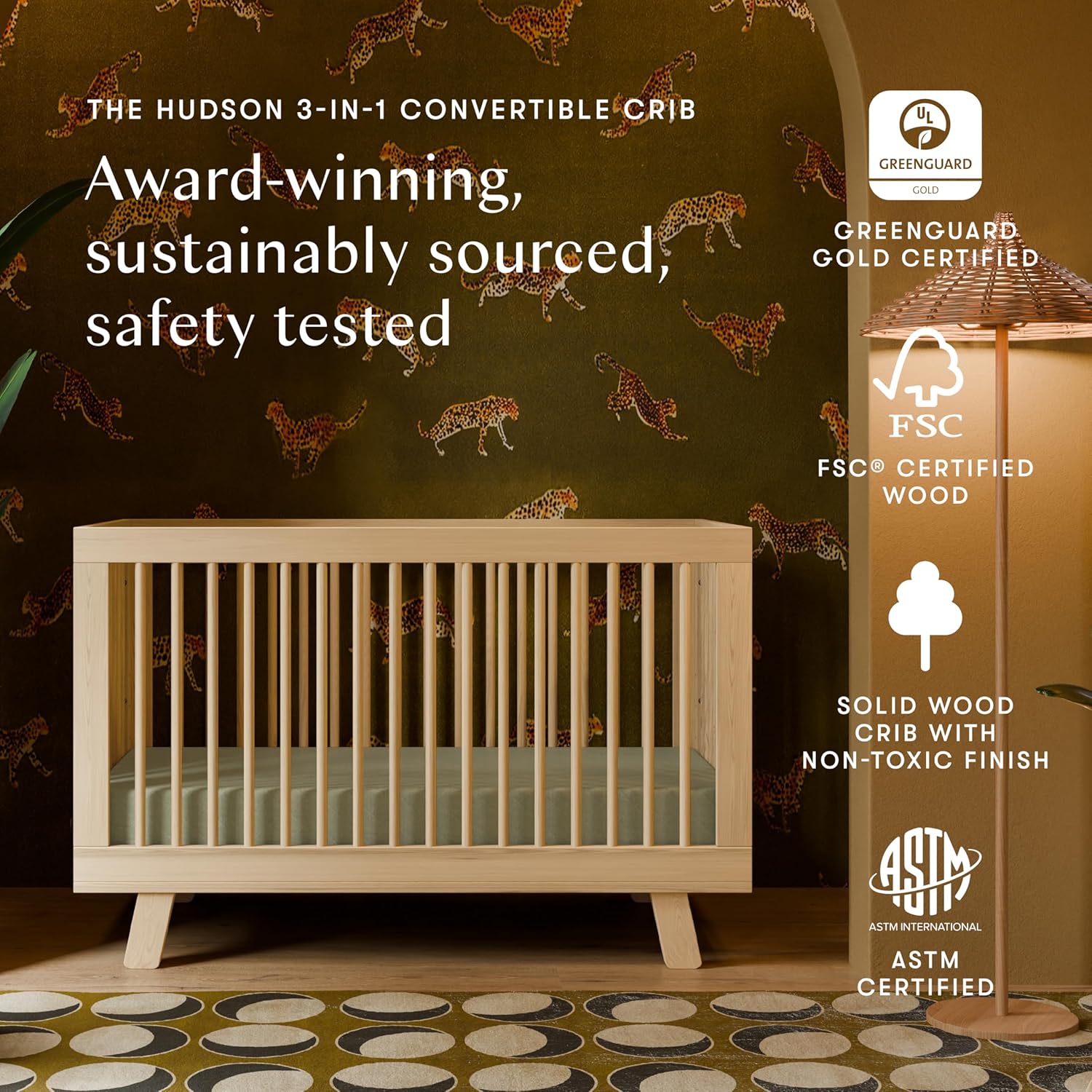 babyletto Hudson 3-in-1 Convertible Baby Crib with Toddler Bed & Daybed Conversion - Easy to