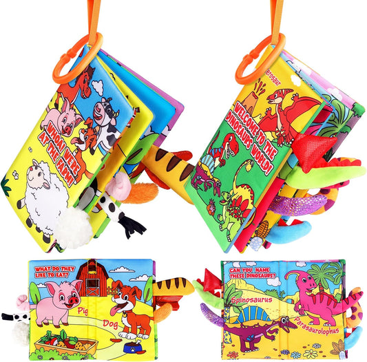 Vanmor 2 Pack Baby Cloth Books, High Contrast Sensory Crinkle Toys for 0-6 Months Infants, Soft