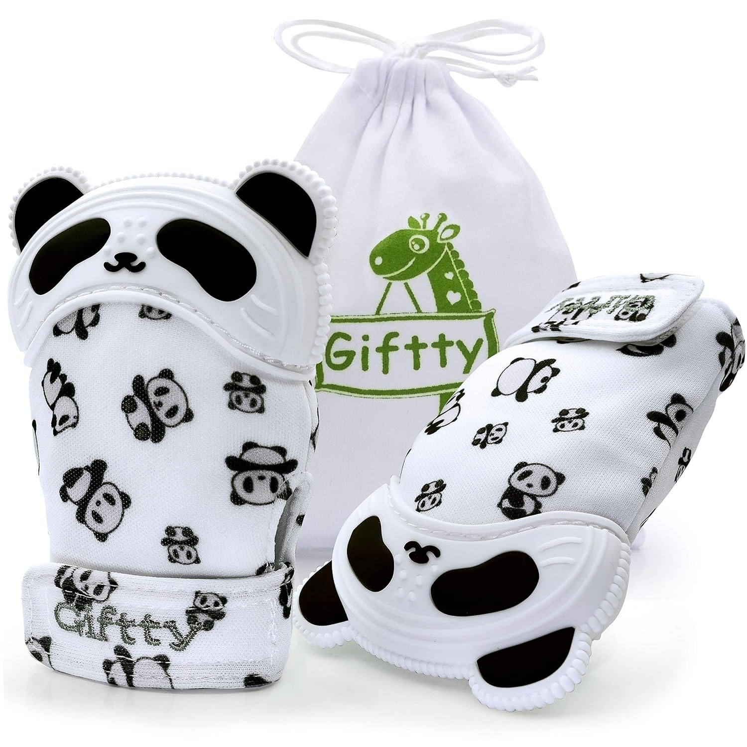 Giftty Baby Teething Mitten Panda Hand Teether Soothing Glove Wearable Teething Toy with Crinkle