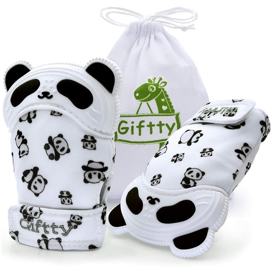Giftty Baby Teething Mitten Panda Hand Teether Soothing Glove Wearable Teething Toy with Crinkle