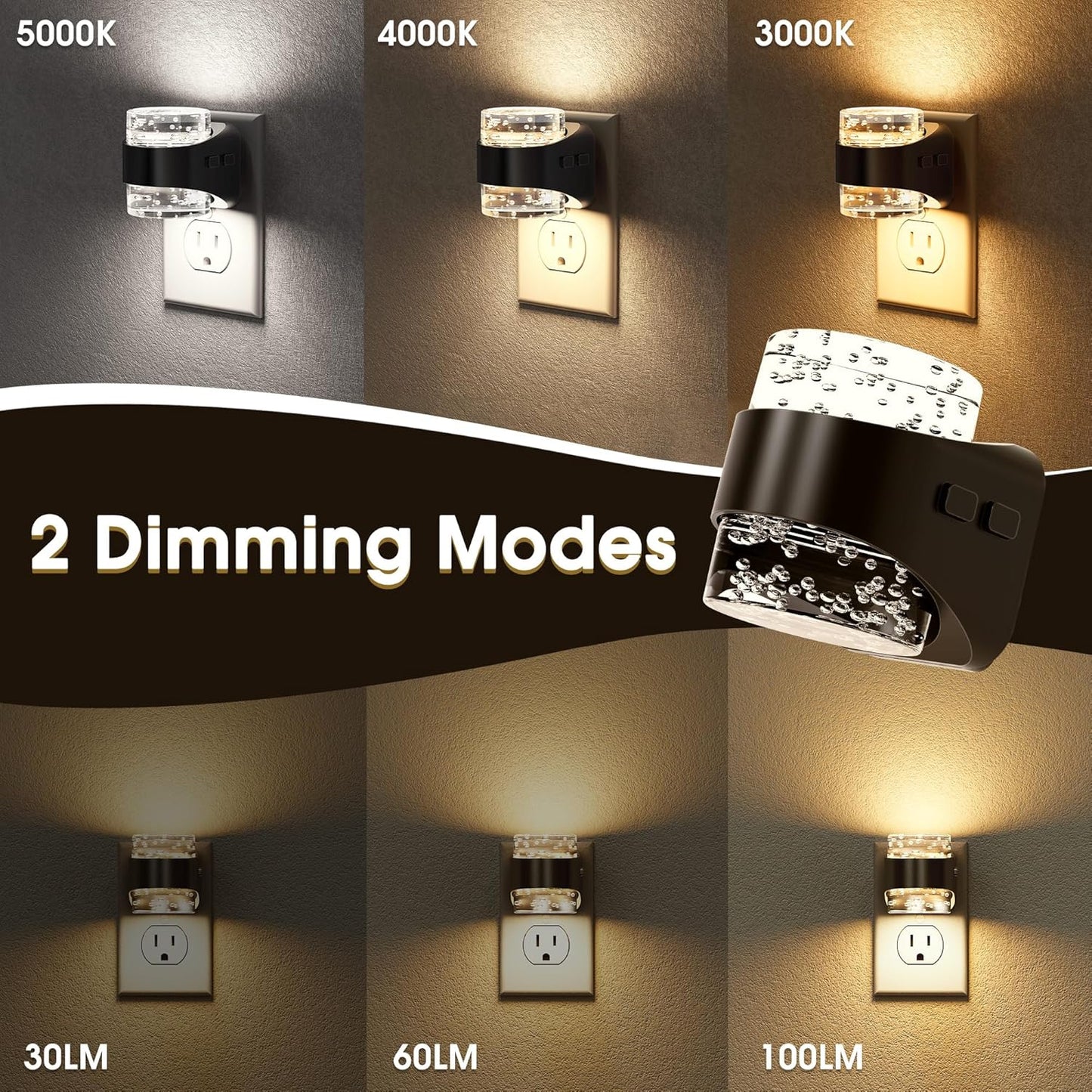 Briignite LED Night Light Plug into Wall[2 Pack] Dimmable Night Light with Bubble Design