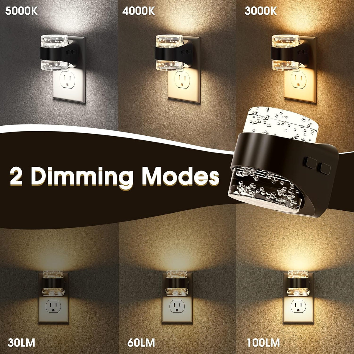 Briignite LED Night Light Plug into Wall[2 Pack] Dimmable Night Light with Bubble Design