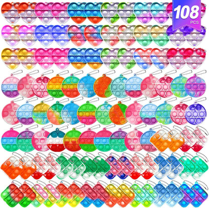 108 PCS Mini Pop Keychain Fidget Toys,3 Shape Pop Fidget Toys Its Party Favors Kids Toys Fidgets