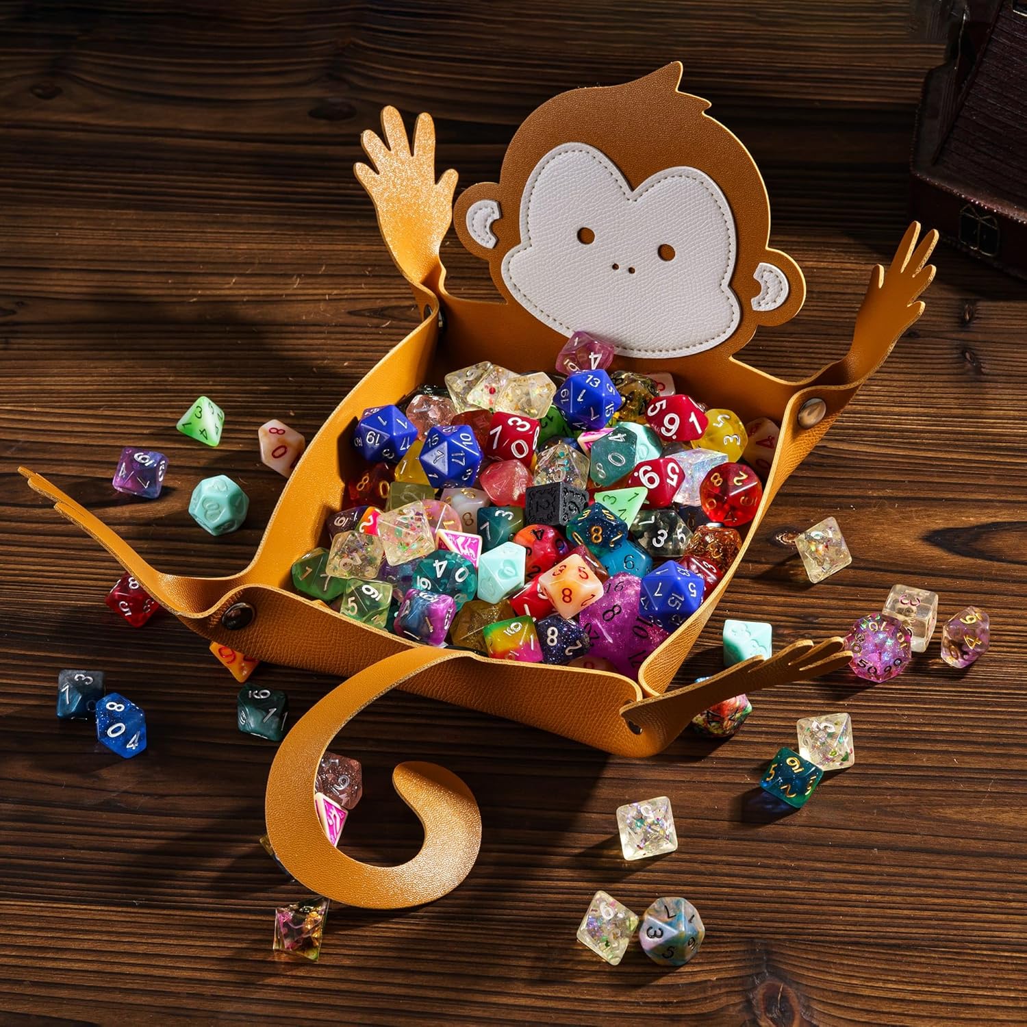 Monkey Dice Tray Portable Dice Rolling Tray PU Leather Monkey Shape Dice Holder D&D Gift for RPG