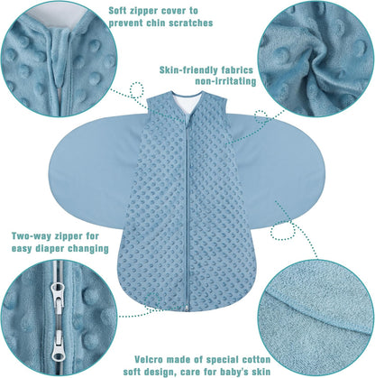 Fleece Newborn Sleep Sack Baby Swaddle,3-Way Adjustable Wearable Blanket,2 Pack Fleece Swaddling