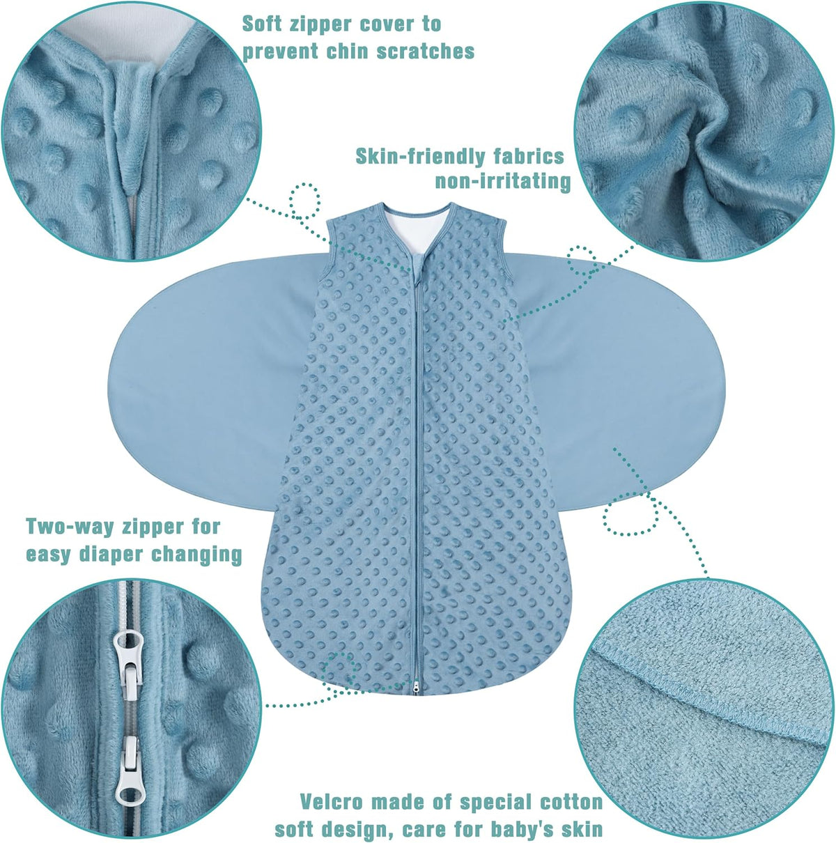 Fleece Newborn Sleep Sack Baby Swaddle,3-Way Adjustable Wearable Blanket,2 Pack Fleece Swaddling