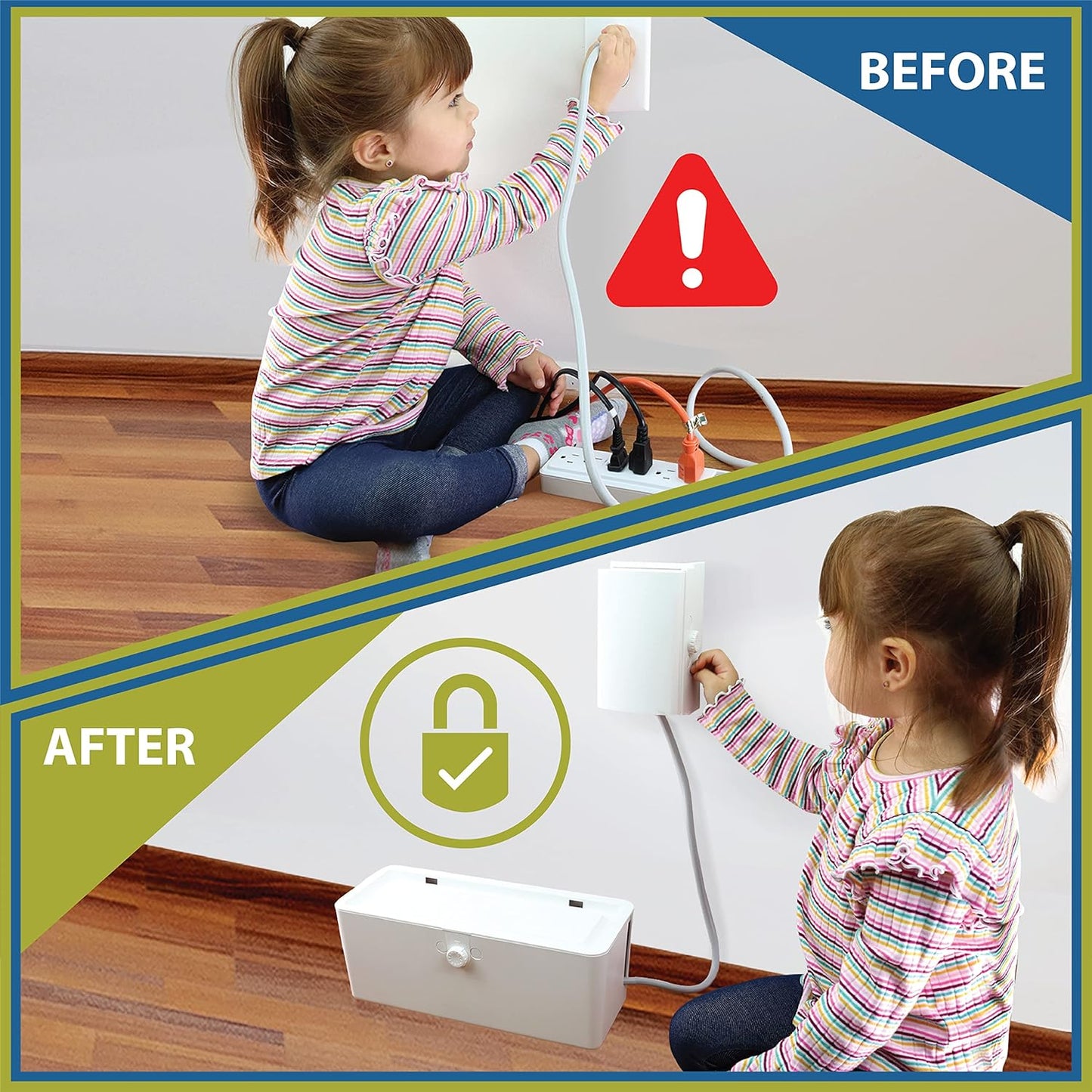 Power Strip Cover and Outlet Cover Box - Effectively Baby Proofs Power Strip on Floor or Wall