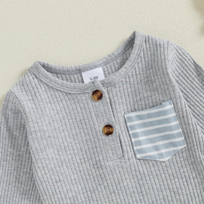 fhutpw Baby Boy Clothes 3 6 12 18 Months Ribbed Knitted Long Sleeve Romper and Pants Sets Newborn