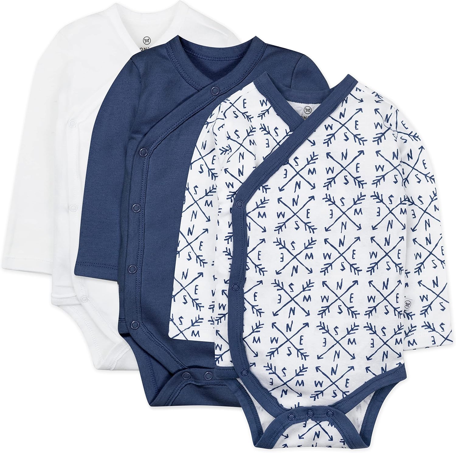 HonestBaby unisex-baby 3-pack Long Sleeve Side-snap Kimono Bodysuits Organic Cotton for Infant Baby