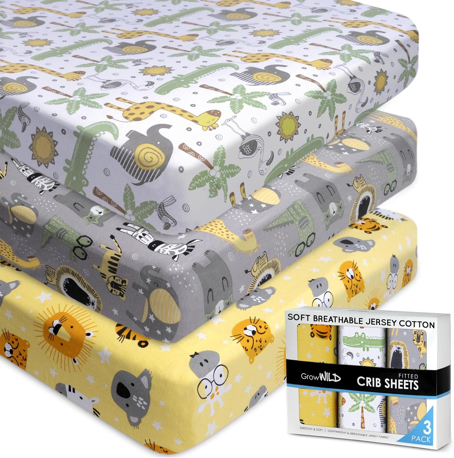 Fitted Nautical Crib Sheets (3 Pack) by GROW WILD - Jersey Knit Cotton Crib Sheet for Boys, Toddler
