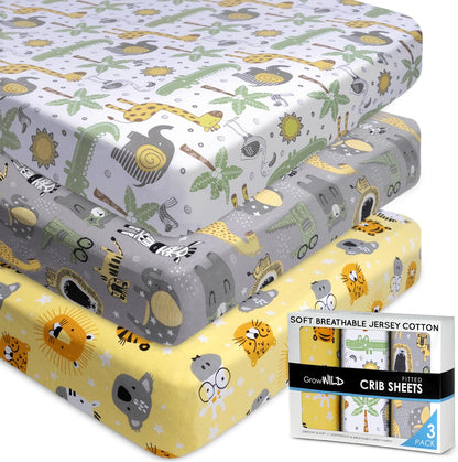 Fitted Nautical Crib Sheets (3 Pack) by GROW WILD - Jersey Knit Cotton Crib Sheet for Boys, Toddler