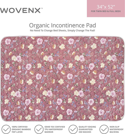Organic Incontinence Pad for Period - Waterproof Protectors - Reusable Washable Pee Pad - Fits Twin