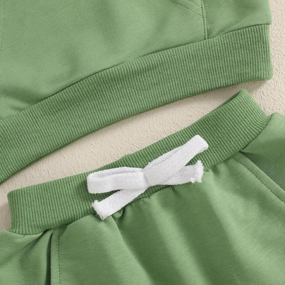 Toddler Baby Boy Summer Hooded Outfit Contrast Color Short Sleeve T Shirt Top Elastic Shorts Summer