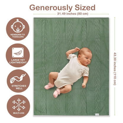 Organic Cotton Baby Blanket - 31.5 x 43.3 Inches, Soft Knitted Crib Blanket for Boys & Girls