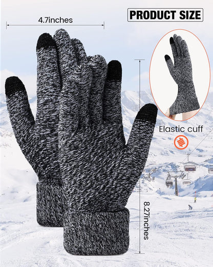 Geyoga 2 Pairs Women's Winter Touch Screen Gloves Soft Warm Fleece Lined Knit Elastic Cuff Winter