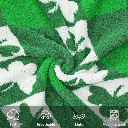 CYMULA St. Patrick's Day Knit Throw Blanket - Super Soft Lightweight Plush Shamrock Clover Blanket