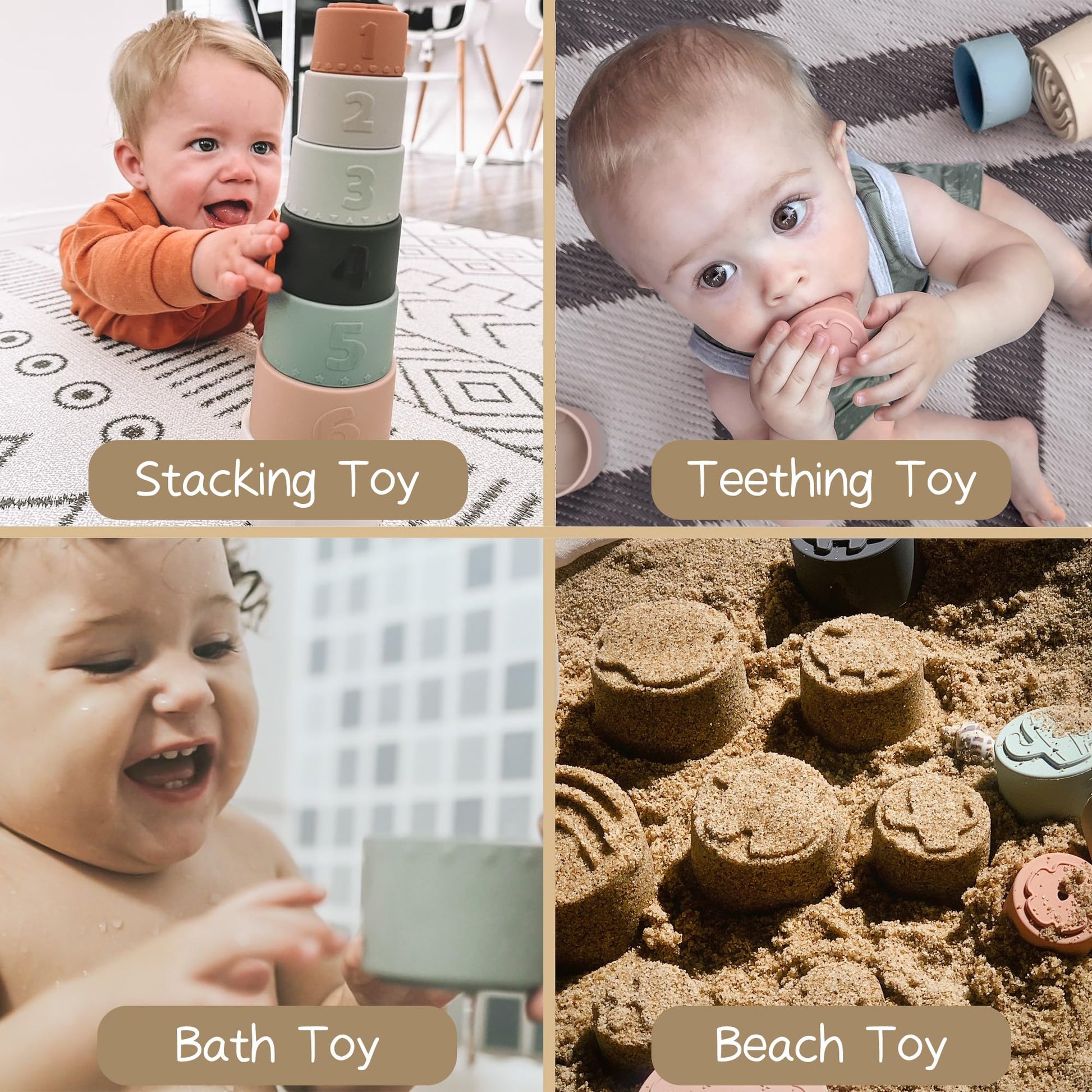 Moonkie Stacking Cups Toy, Fun Educational Baby Toys Silicone Soft Teething Toy, Age 6+ Months, 7