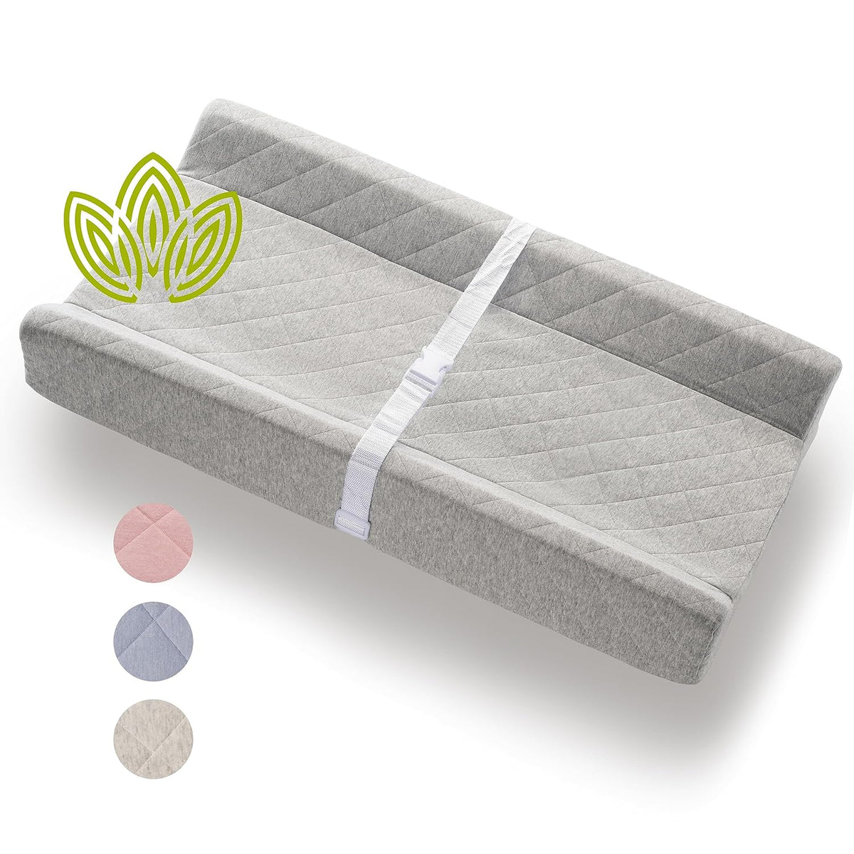 Organic Cotton Contoured Baby Changing Pad w/Waterproof Foam Mattress, Includes Soft, Removable &