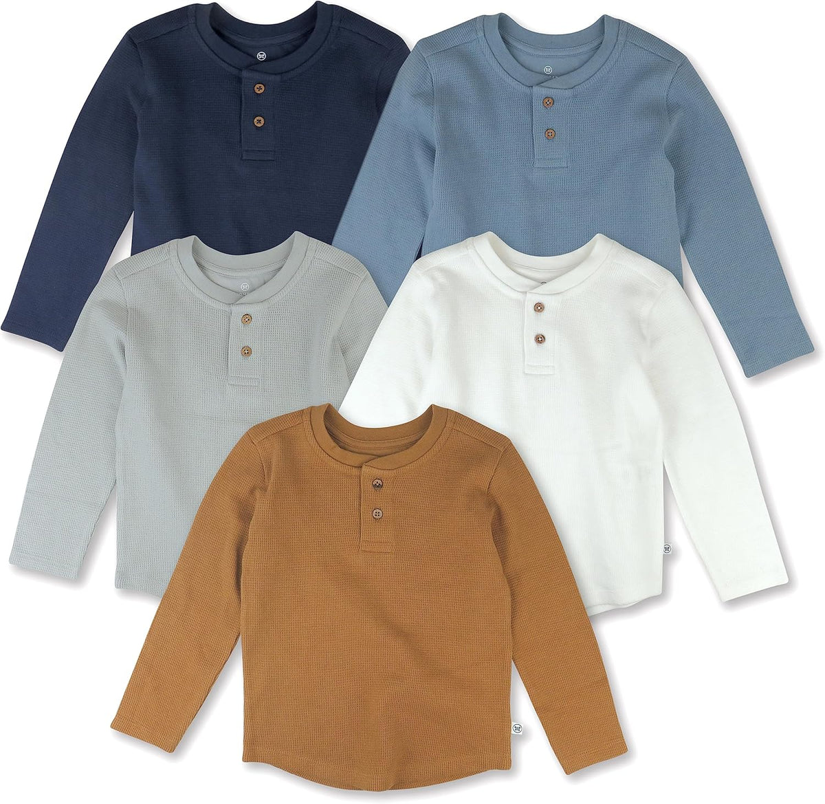 HonestBaby 5-pack Waffle Henley Long Sleeve Shirts 100% Organic Cotton for Infant Baby and Toddler