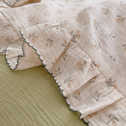 BuLuTu Cotton Muslin Kids Toddler Pillowcase Sprout Pattern, Shabby Chic Nursery Pillow Cover with