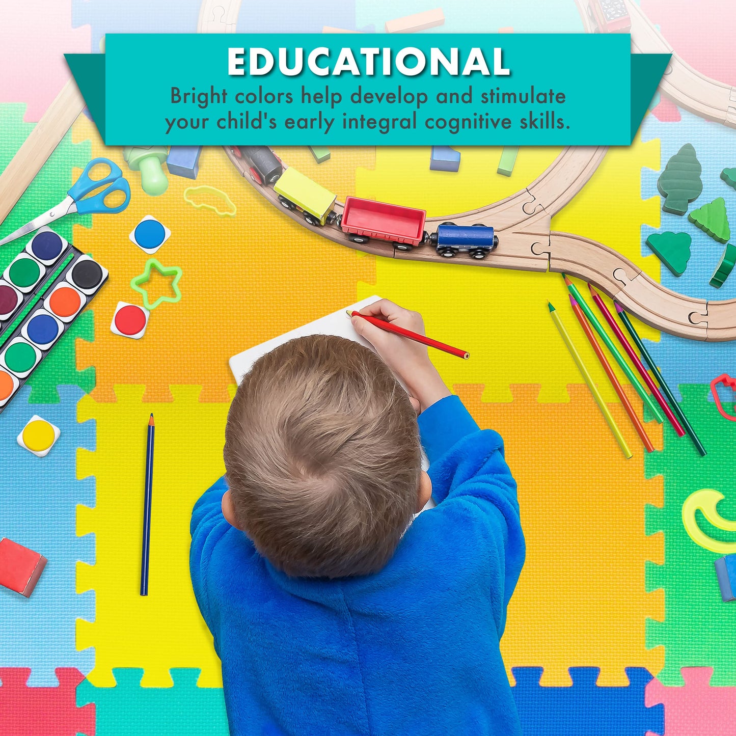 ProSource Baby Play Mat, Soft Foam Floor Tiles for Kids, Interlocking EVA Panels for Playpen Use