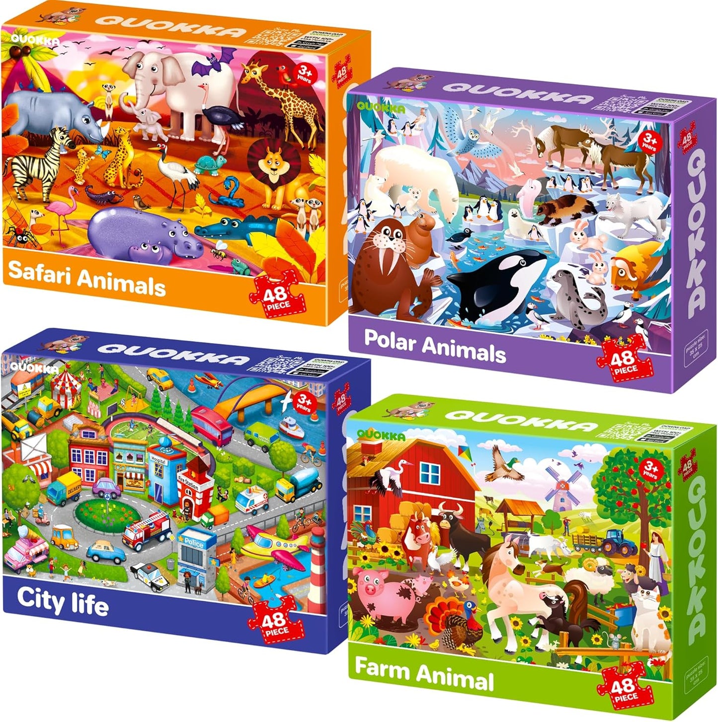 QUOKKA Puzzles for Kids Ages 4-6 – 4 x 48 Pieces Jigsaw Puzzles for Toddlers 2-4 – Children's Game