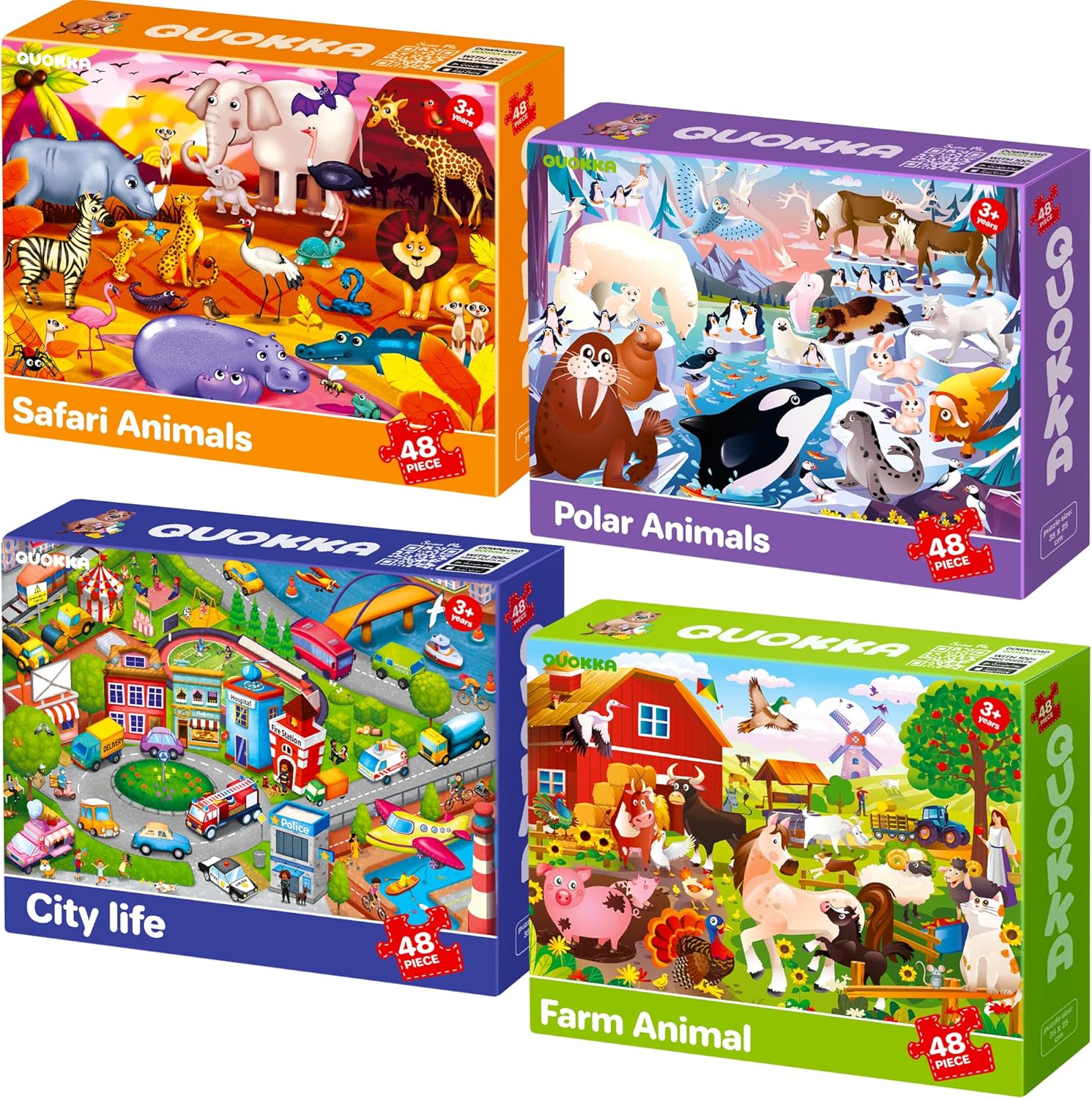 QUOKKA Puzzles for Kids Ages 4-6 – 4 x 48 Pieces Jigsaw Puzzles for Toddlers 2-4 – Children's Game