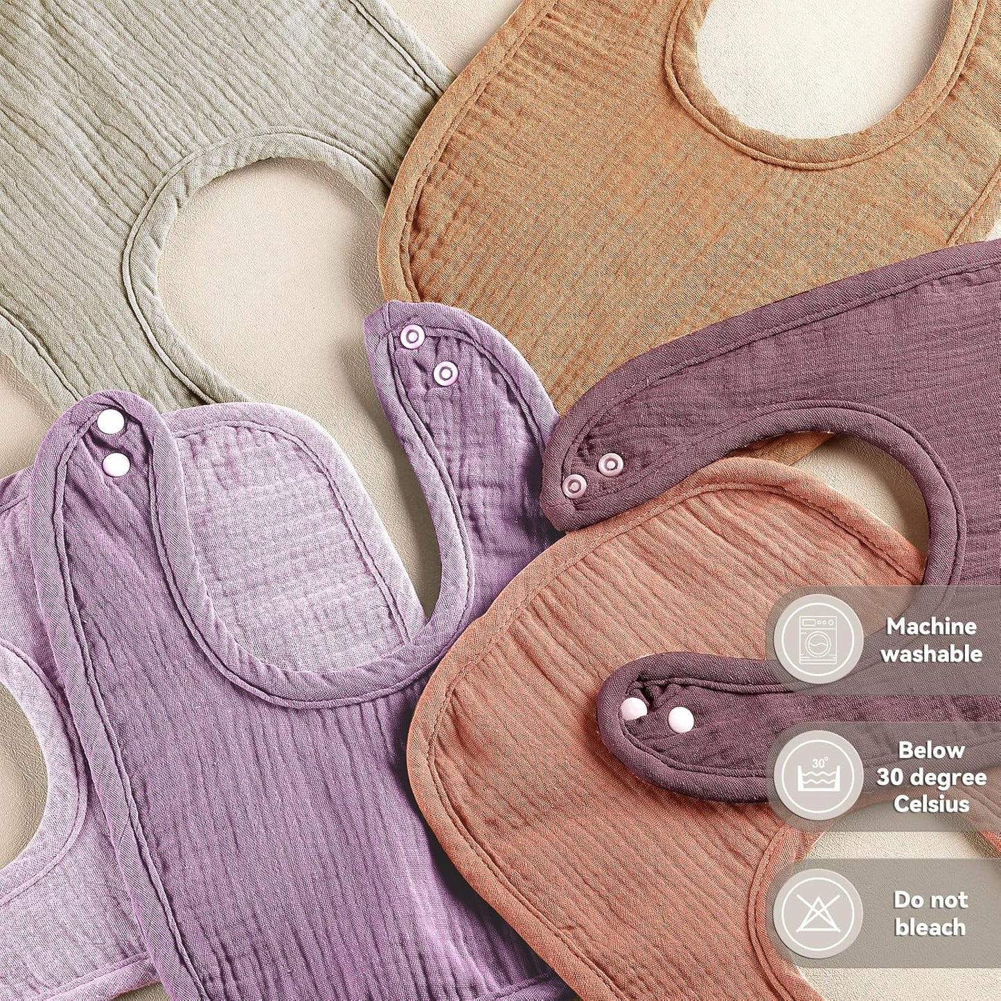 Muslin Baby Bibs for Unisex Boys Girls, Cotton Drool Bibs, Adjustable Newborn Bibs for Drooling and