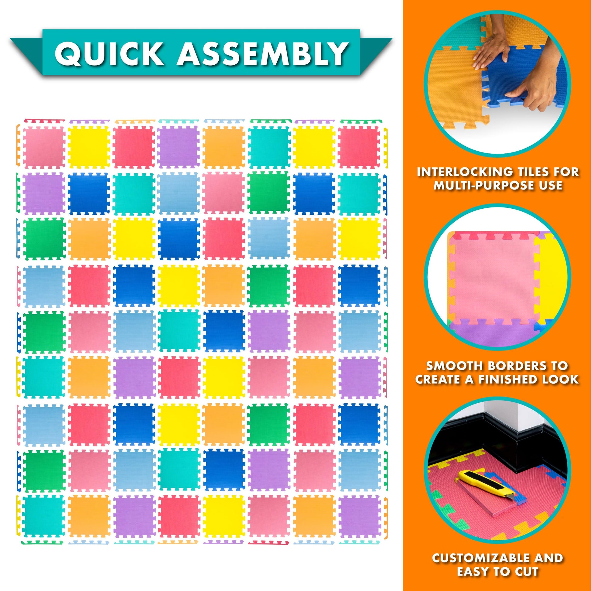 ProSource Baby Play Mat, Soft Foam Floor Tiles for Kids, Interlocking EVA Panels for Playpen Use