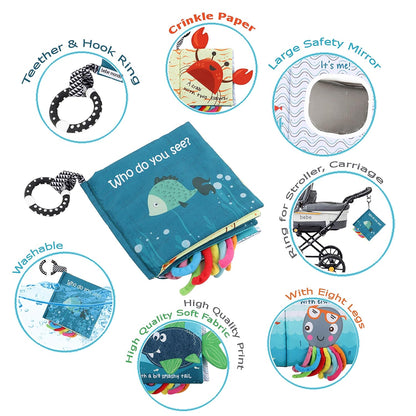 Fish Baby Book 0-6 Months,Touch Feel Cloth Crinkle Books for Babies,Infant Baby Toys 6-12