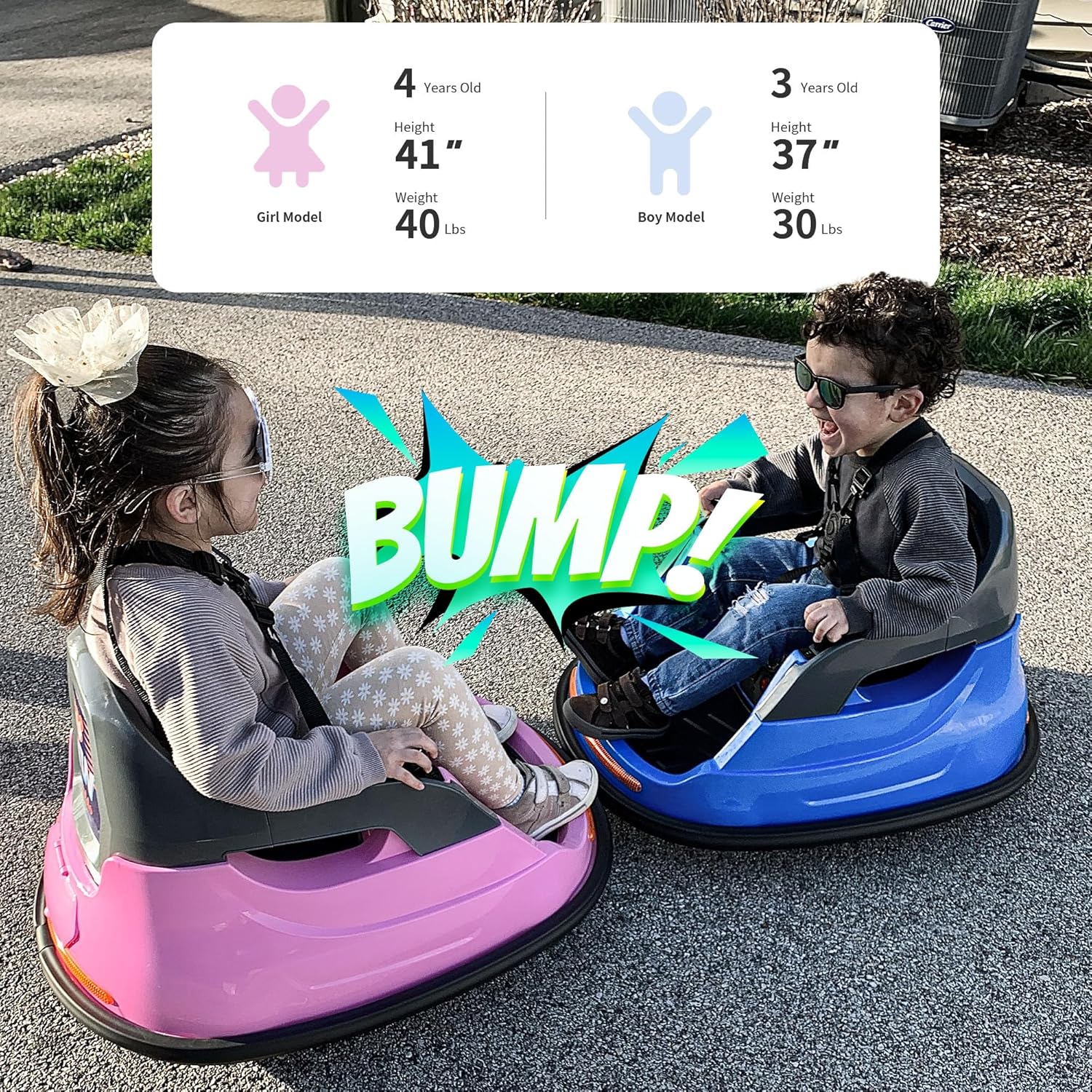 12V Kids Bumper Car, Electric Baby Bumper Car for Toddlers with Remote Control, 3 Speeds - Light