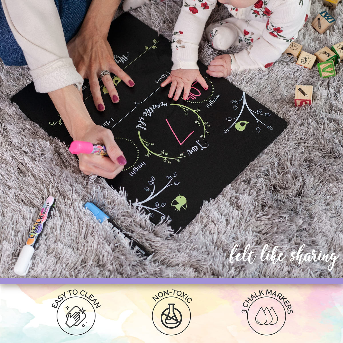 Felt Like Sharing Baby Milestone Chalkboard Sign (12”x16”, 3 Markers)